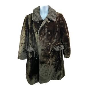 vintage Borgana Coat Faux Fur Winter Double Brested Teddybear Brown